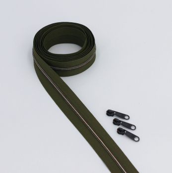 Preview: Endlosreißverschluss metallisiert schmal olivgrün/ oxyd (1m)